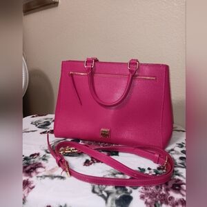 Dooney bourke hot pink Saffiano leather zip satchel large